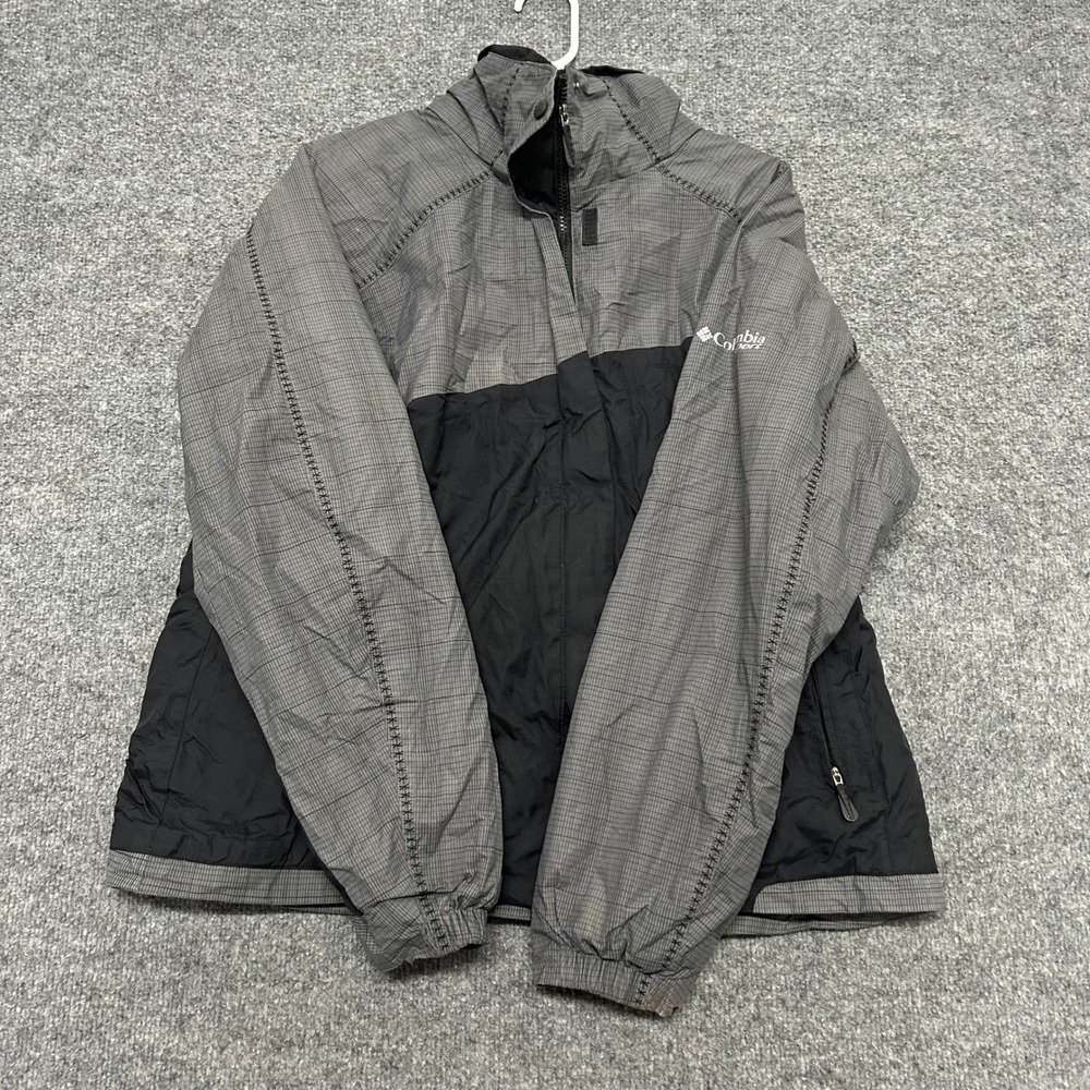 Columbia Jacket Womens Size XL Black Gray Grid Ripstop Hooded Full Zip Outdoor